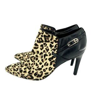 Cole Haan Leopard Print Booties Black Leather Calfhair Ankle SZ 8 NEW